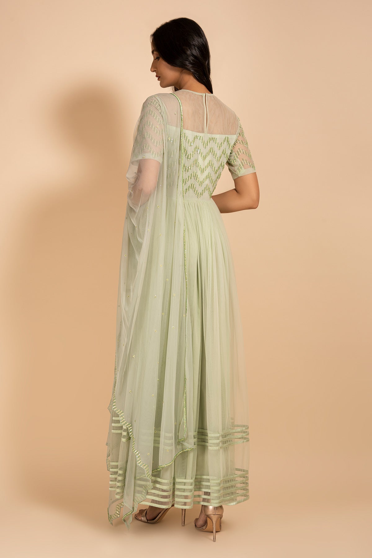 Geometrical Embroidered Anarkali With Dupatta