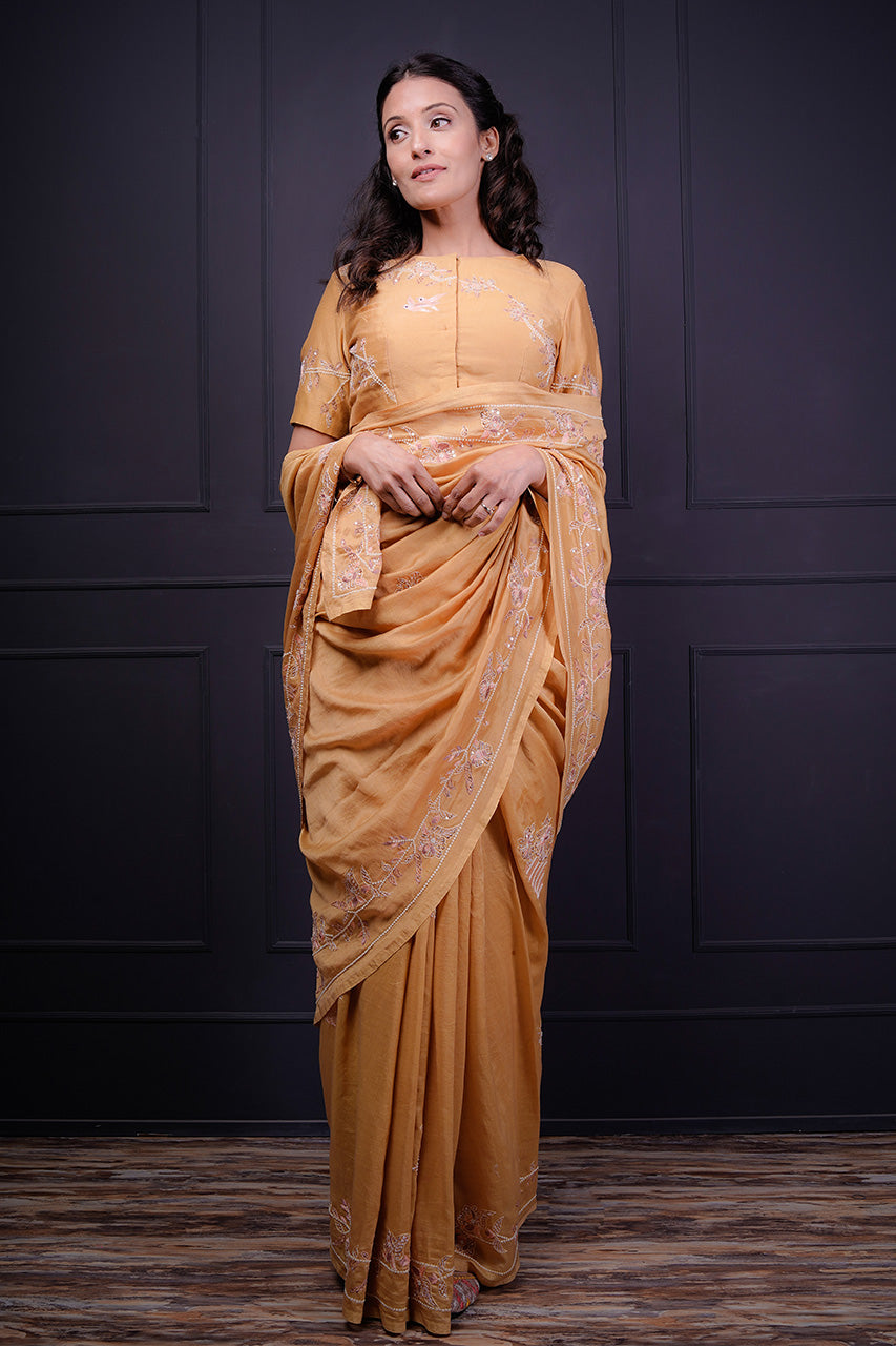 Chanderi Blouse With Embroidered  Saree