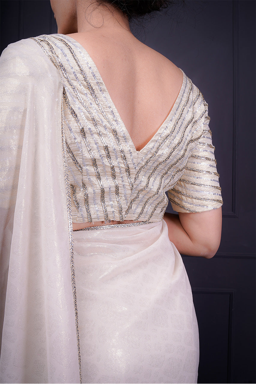 Golden Silver Saree With Blouse